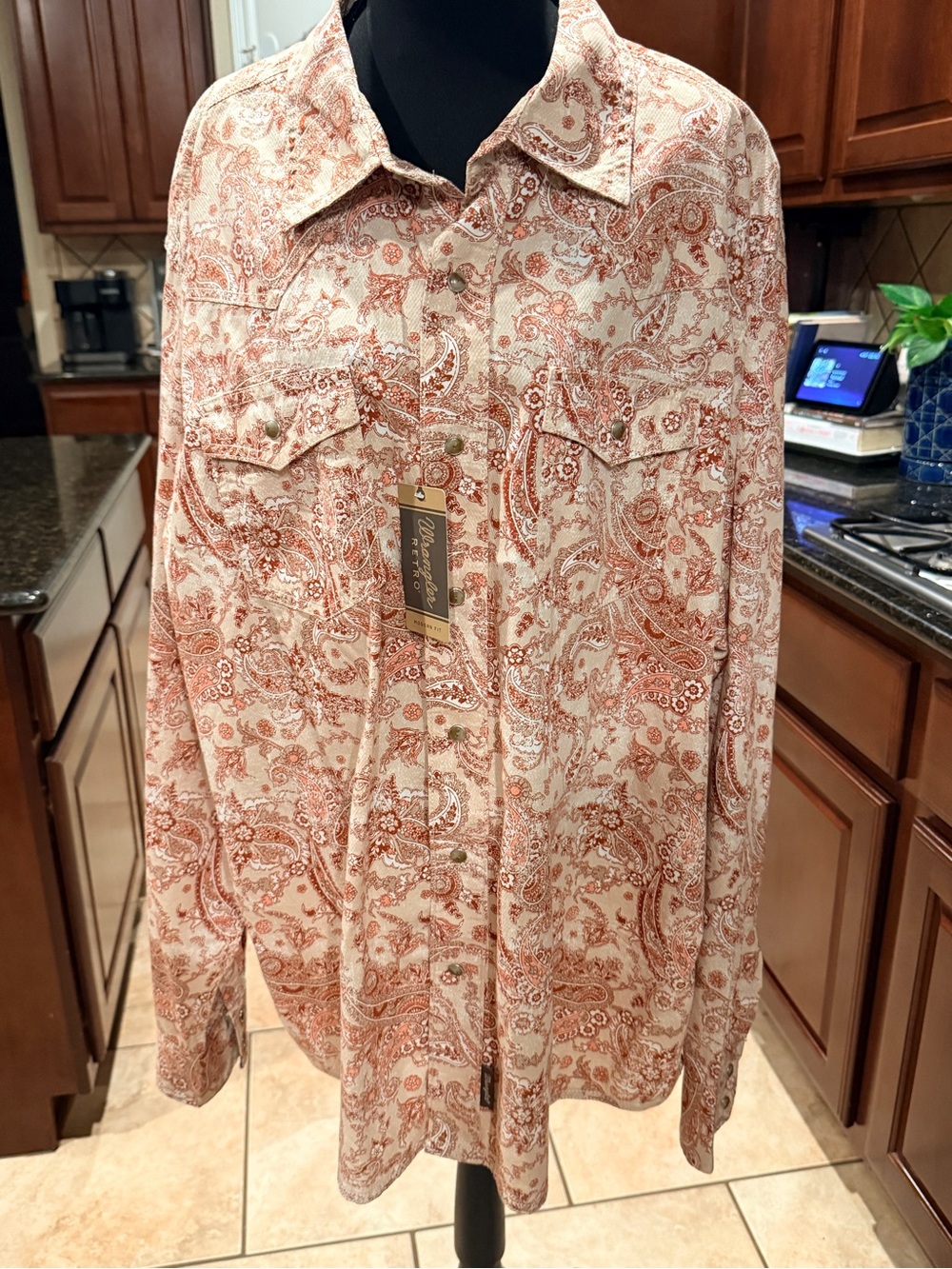 Wrangler Retro Premium Men's Rust Paisley Western Shirt NWT Size XXL